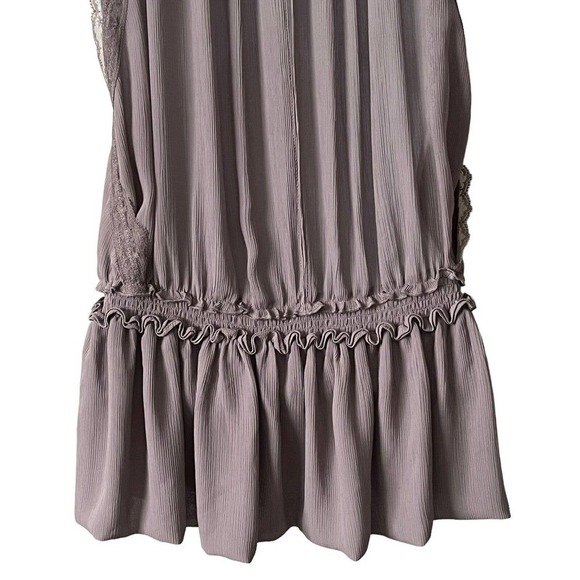 VICTORIA’S Secret Taupe Crinkled Lace Halter Tank Top S/P Ruffled Hem Semi Sheer - Picture 6 of 9